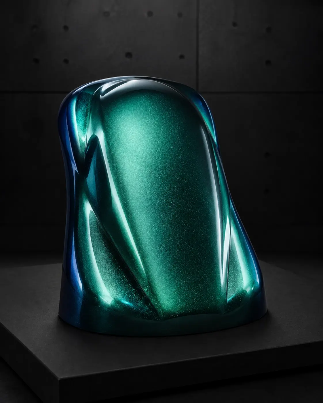 Side view of green chameleon pigment coating sample
